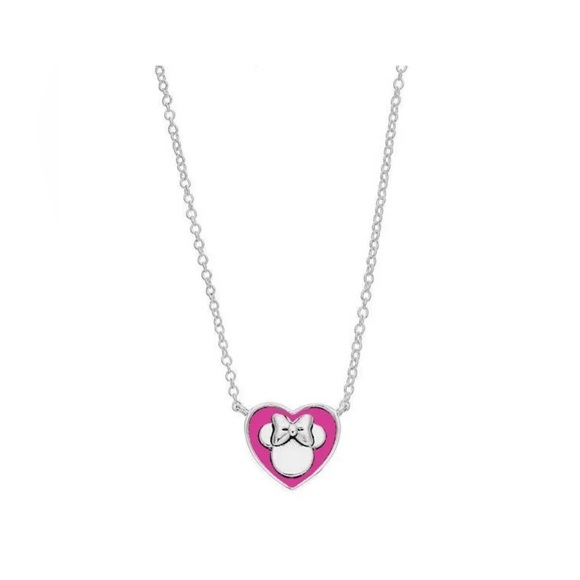 Disney Other - NEW Disney Engraved "Minnie Loves You" Silver Plated Enamel Pink Heart Necklace